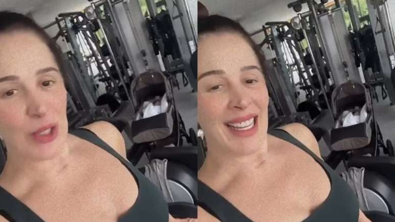 After the cesarean section, Claudia Raia accompanies Luca to the gym