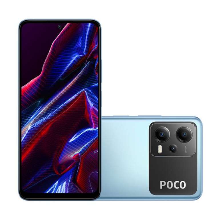 Novo celular POCO X5 5G, da Xiaomi, na cor azul