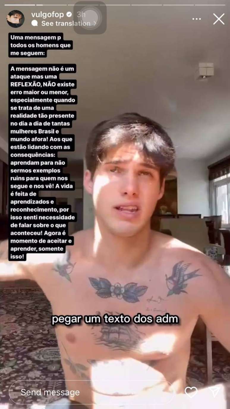 Gabriel Fop usa stories para falar sobre caso de MC Guimê e Cara de Sapato