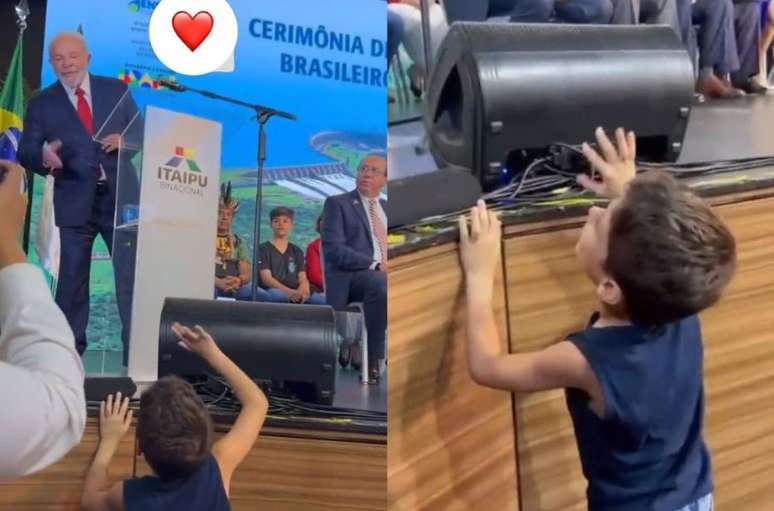 Momento fofo foi registrado por quem acompanhava o discurso do presidente