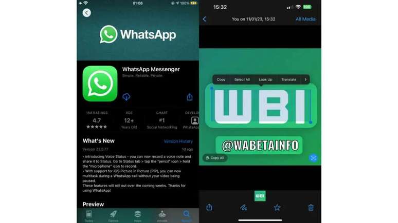 WhatsApp's text detector only works on iOS for now (Image: Playback / WABetaInfo)