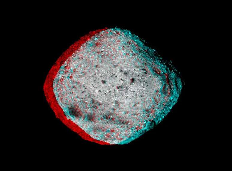Asteroid Bennu in three-dimensional version (Image: Reproduction/NASA, GSFC, U. Arizona - Stereo Image Copyright: Patrick Vantuyne) Asteroid Bennu in three-dimensional version (Image: Reproduction/NASA, GSFC, U. Arizona - Stereo Image Copyright: Patrick Vantuyne)