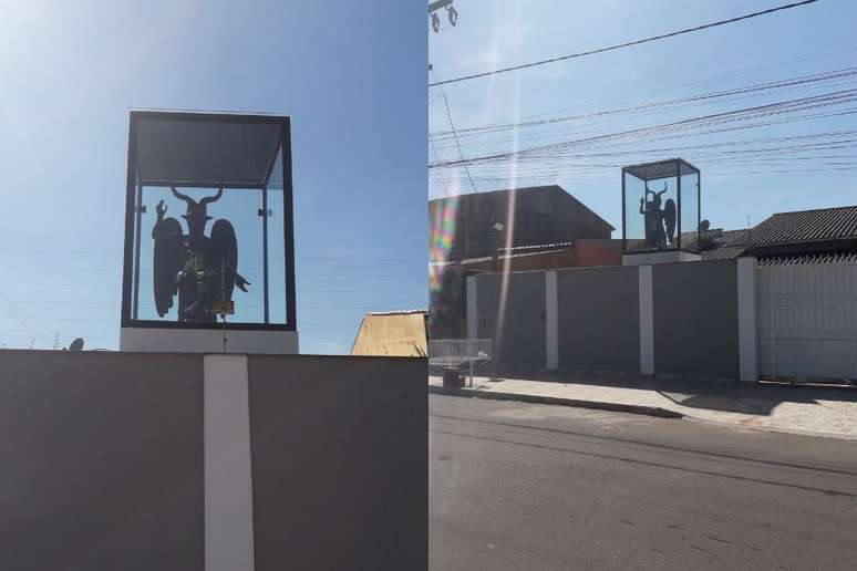 Com cerca de 2 metros de altura, imagem foi colocada em caixa de vidro em uma residência, voltada para a rua