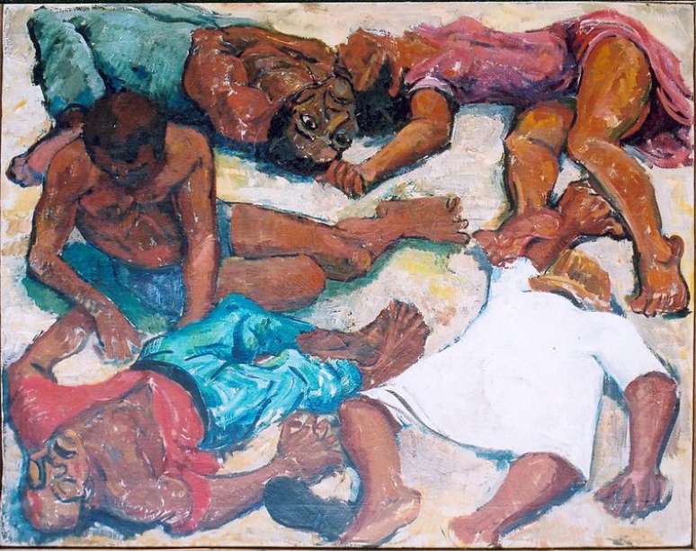 Pintura de Godfrey Rubens que retrata o massacre de Sharpeville, na África do Sul