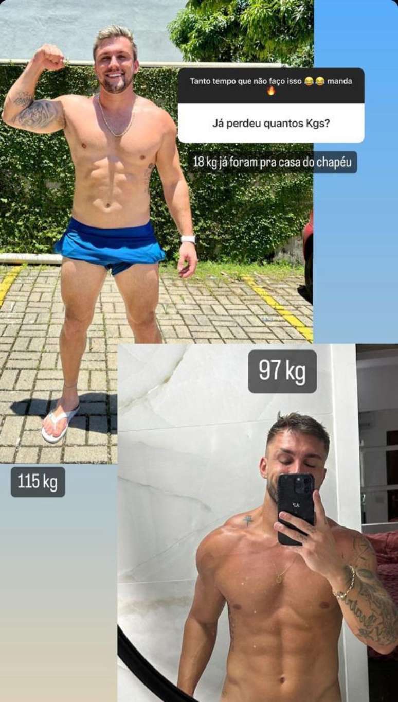 Antes e depois de Arthur Picoli ap&oacute;s perder 18kg &ndash; Reprodu&ccedil;&atilde;o/ Instagram