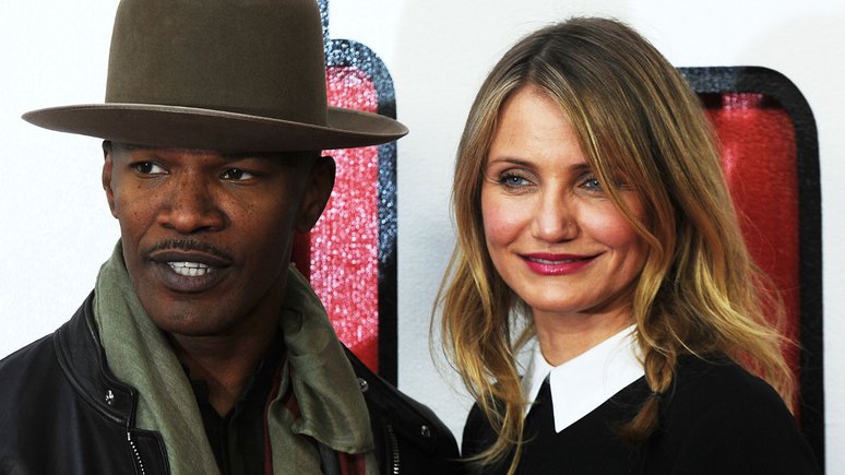 Jamie Foxx e Cameron Diaz em evento do musical Annie, em Londres, em dezembro de 2014.