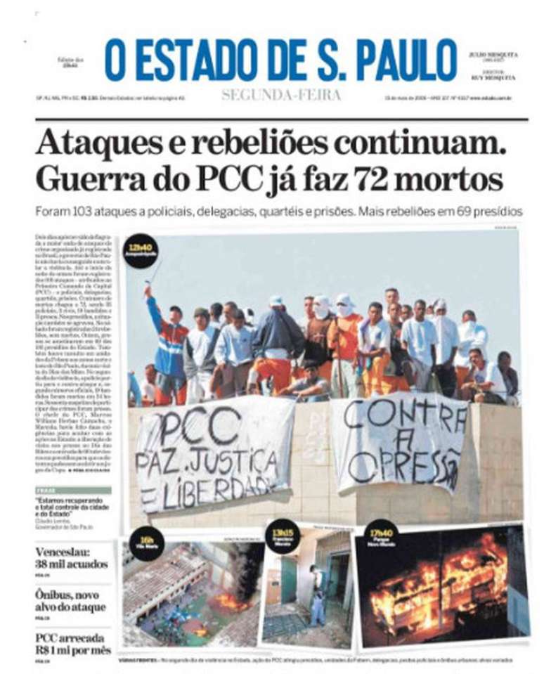 Capa do Estad&atilde;o de 14 de maio de 2006.