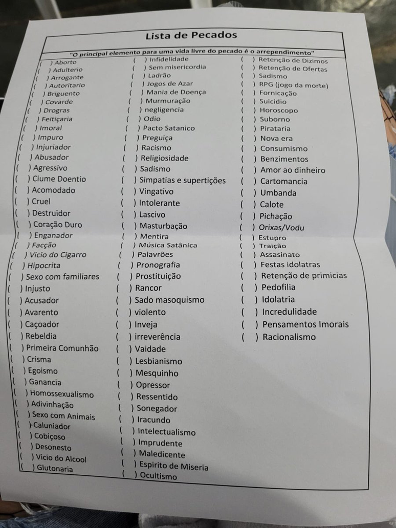 Descubra pra que serve lista de pecados que viraliza pela web