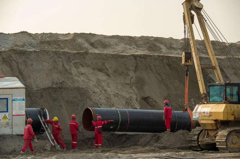 Construction site for a new gas pipeline between China and Russia in the eastern Chinese city of Qutang