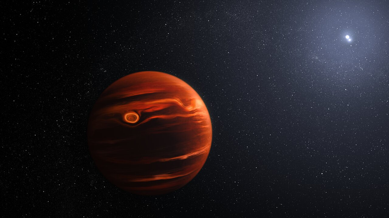 Representação das nuvens identificadas pelo telescópio James Webb na atmosfera do exoplaneta VHS 1256 b