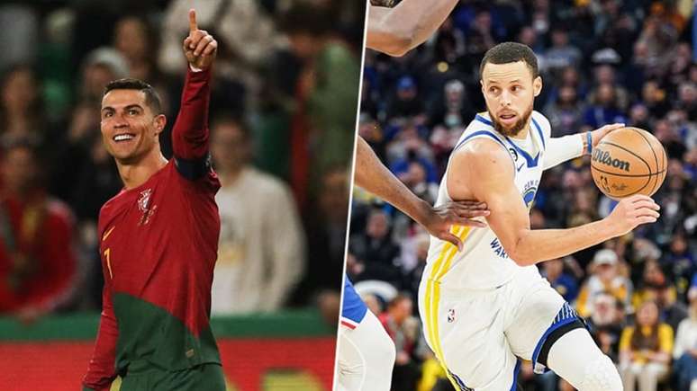 Cristiano Ronaldo e Stephen Curry entram em ação neste domingo (Foto: Kavin Mistry/ AFP e Carlos Costa/ AFP)