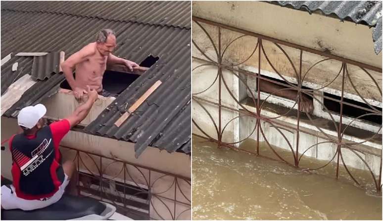 Idoso é resgatado pelo telhado de casa quase submersa no Acre