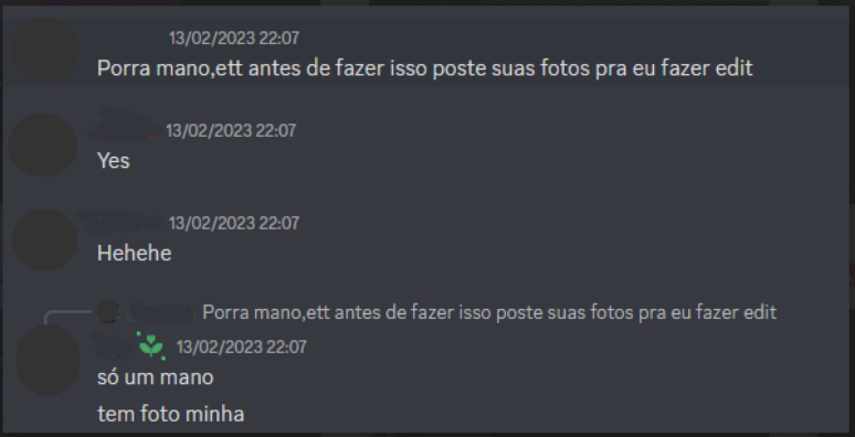 Conversa entre usu&aacute;rios no Discord, na qual um deles expressa desejo em realizar um massacre escolar com uma faca parte 4