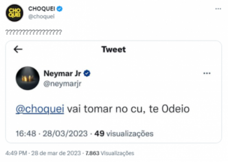 Hacker atacou página Choquei na conta oficial de Neymar no Twitter (Foto: Reprodução/Twitter)