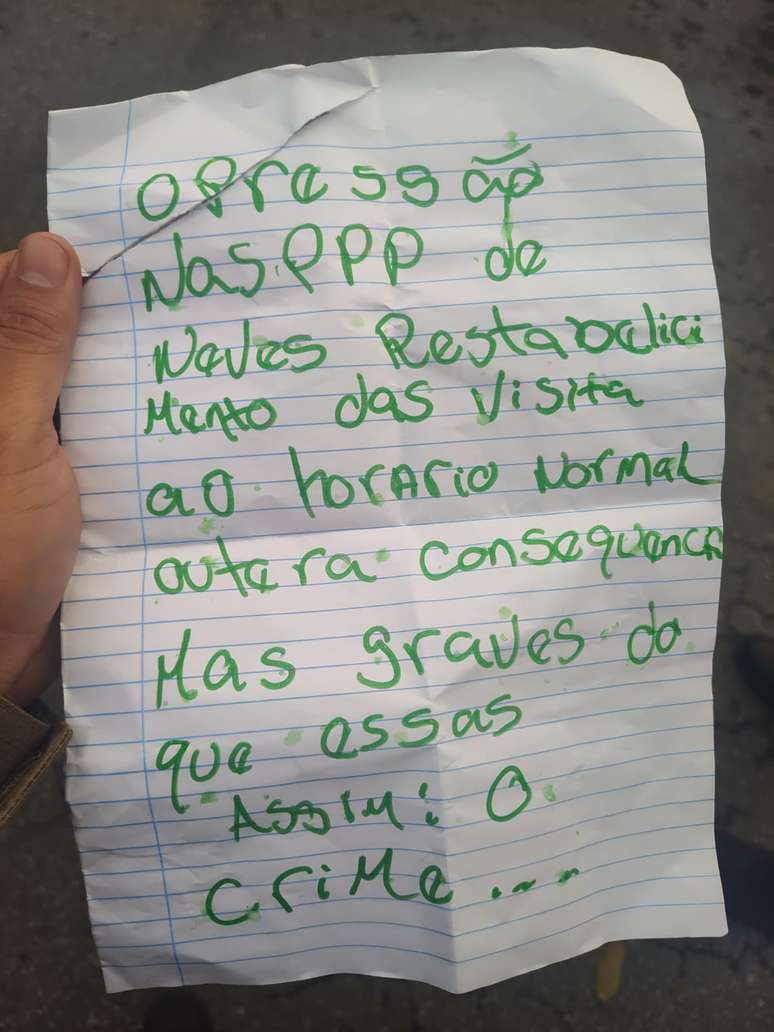 De acordo com o sindicato, o bilhete encontrado foi repassado para as forças policiais.