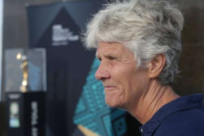 A sueca Pia Sundhage, treinadora da seleção brasileira feminina, compareceu ao evento de exibição do troféu da Copa do Mundo.