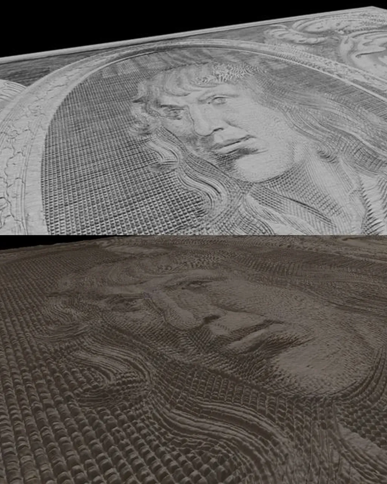 A vis&atilde;o detalhada desta placa de impress&atilde;o revela sua textura, mapeada e digitalizada pela tecnologia