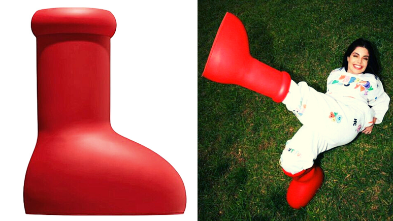 Bota vermelha da GKay &eacute; do est&uacute;dio MSCHF 