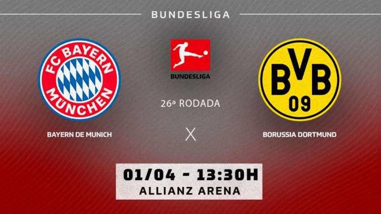 Bayern e Dortmund disputam uma vaga na liderança da Bundesliga (Arte: LANCE!)