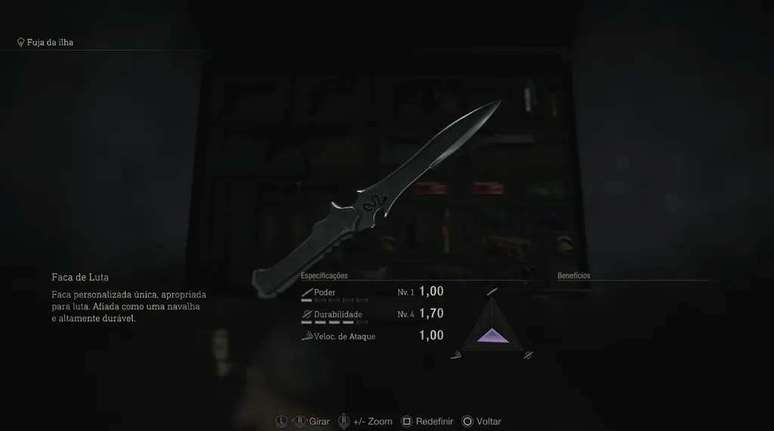 In the Resident Evil 4 remake, Leon also picks up Krauser's knife after the fight, but it can be used as normal equipment from then on (Image: Screenshot/Felipe Demartini/Canaltech) In the Resident Evil 4 remake, Leon also picks up Krauser's knife after the fight, but it can be used as normal equipment from then on (Image: Screenshot/Felipe Demartini/Canaltech)
