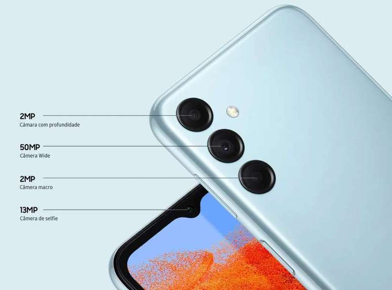 Galaxy M14 5G has a 50MP primary camera, 6,000mAh battery and 6.6-inch screen with 90Hz frequency (Image: Disclosure/Samsung) Galaxy M14 5G has a 50MP primary camera, 6,000mAh battery and 6.6-inch screen with 90Hz frequency (Image: Disclosure/Samsung)