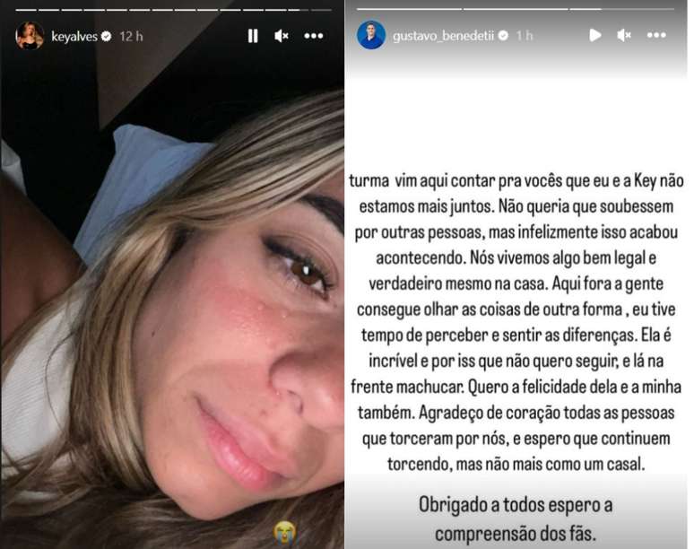 The night before the pair confirmed their breakup, Key posted a tearful photo. It was Gustavo who denounced the end of the relationship. The night before the pair confirmed their breakup, Key posted a tearful photo. It was Gustavo who denounced the end of the relationship.