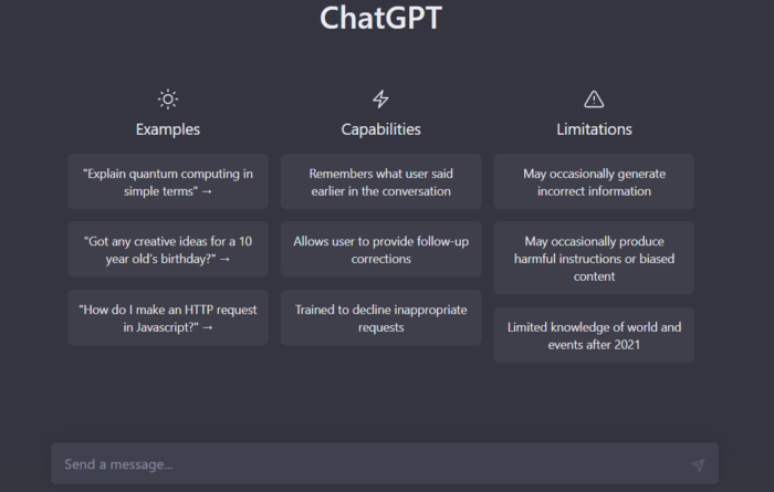 Página inicial do ChatGPT 