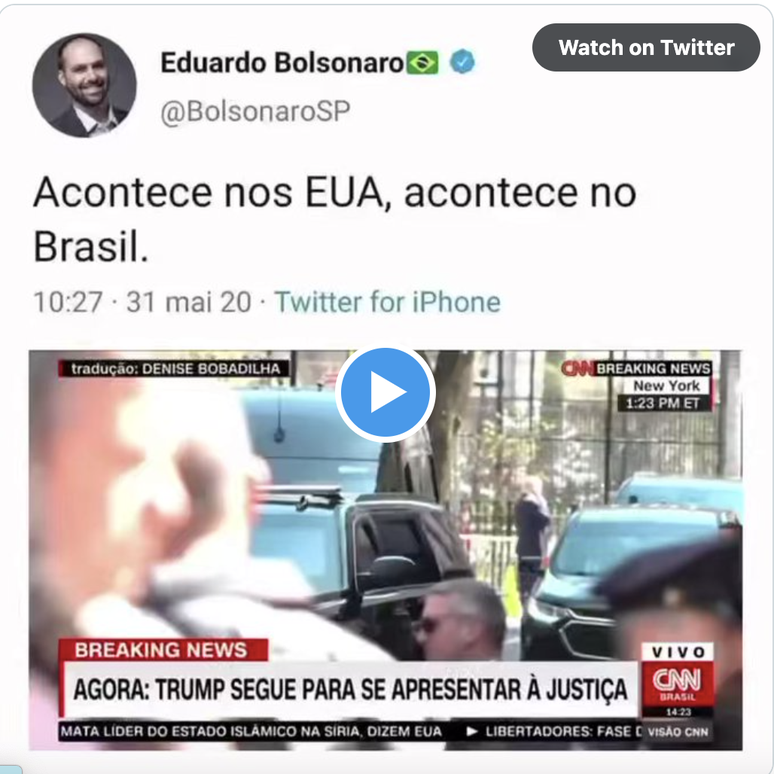 Tuíte antigo de Eduardo Bolsonaro foi resgatado pelos internautas e viralizou em montagem