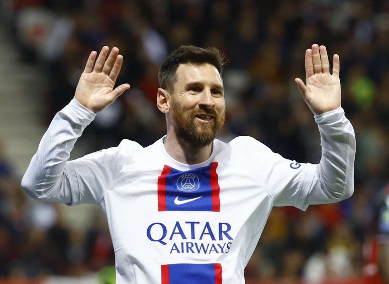 Lionel Messi, do PSG, comemora gol contra o Nice pelo Campeonato Francês neste sábado, 8.