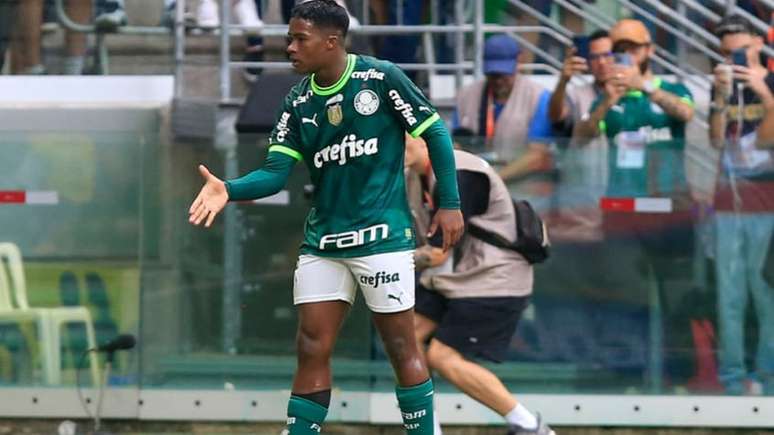 Endrick fez mais um gol na final do Paulistão e foi campeão pelo Palmeiras (Foto: Fernando Roberto/LANCE!)