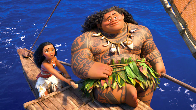 Moana e Maui em cena da animação de 2016.