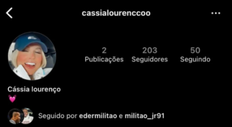 Cássia Lourenço, novo  affair de Éder Militão, criou nova conta no Instagram (Foto: Reprodução/Instagram)