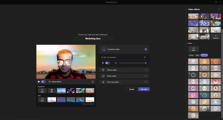 Snapchat filters can be found in the video effects tab, alongside Teams backgrounds and styles (Image: Playback/Microsoft) Snapchat filters can be found in the video effects tab, alongside Teams backgrounds and styles (Image: Playback/Microsoft)