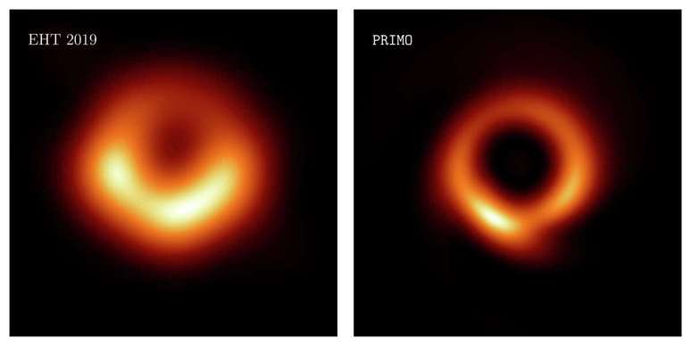 O buraco negro M87 lançadas em 2019, à esquerda, e uma atualizada para 2023. 