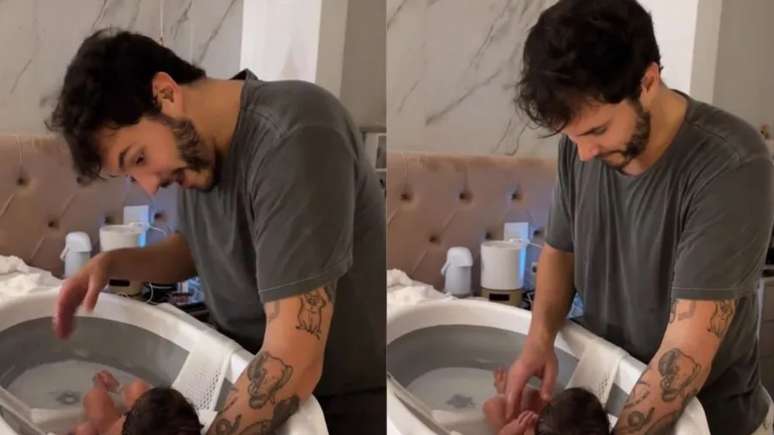 Eliezer shows his daughter Lua’s first bath at home