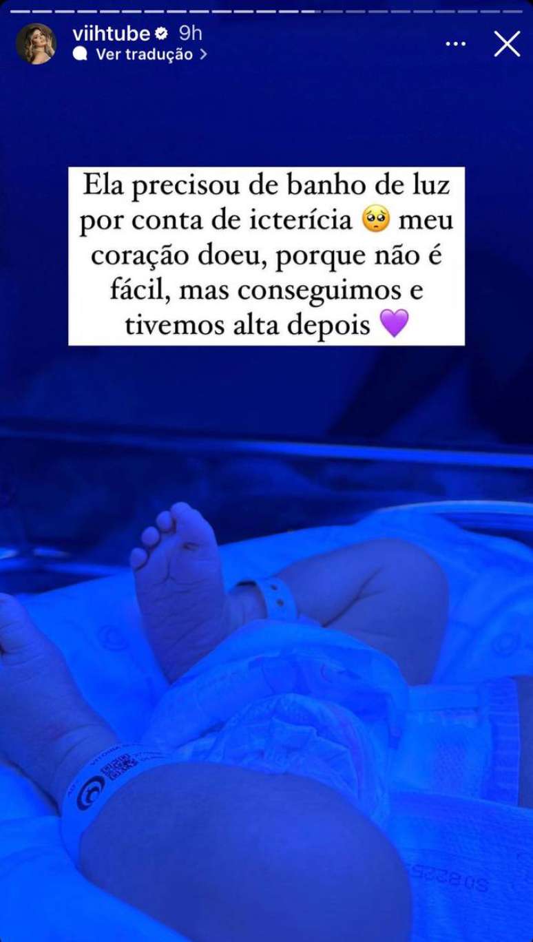 Viih Tube shows moments before giving birth and says daughter needed a light bath: ‘My heart hurts’