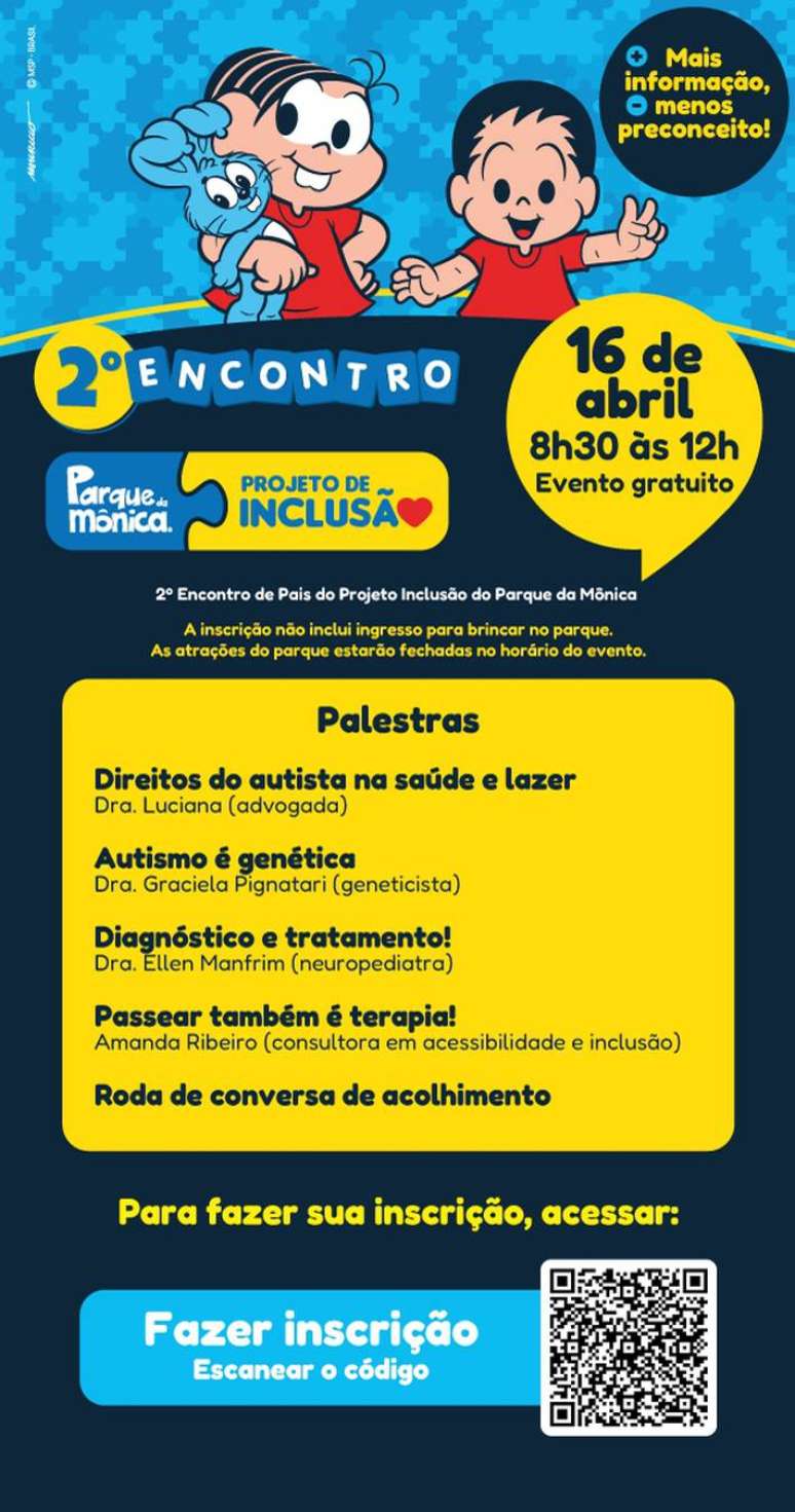 Parque da M&ocirc;nica promove 2&ordm; Encontro de Inclus&atilde;o para pais de crian&ccedil;as com autismo neste domingo, 16 de abril.