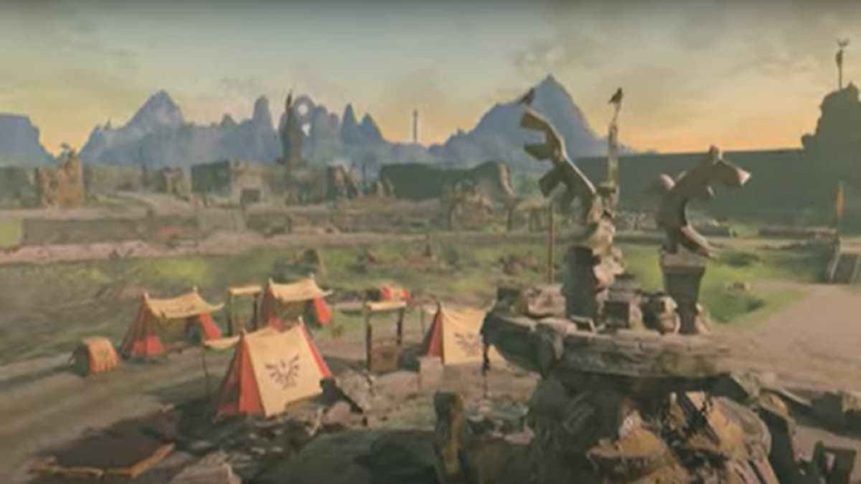 Tendas próximas das ruínas do Castelo Hyrule