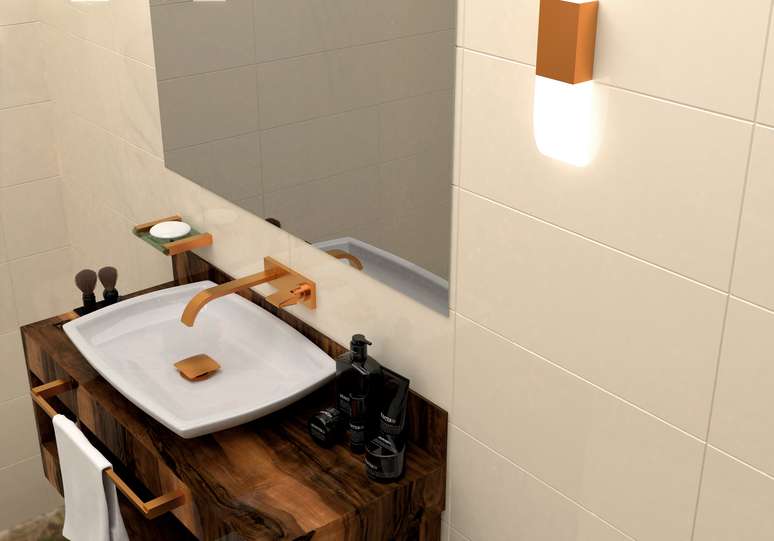 Wall tap 1189 RV210 Prima Linea 210 – Fani;  Wall mounted soap dish 4100 RV140 Quartz Line 140 – Fani;  Medium towel holder4420 RV140 Quartz Line 140 – Fani;  Square Click Valve 1609 RV – Fani