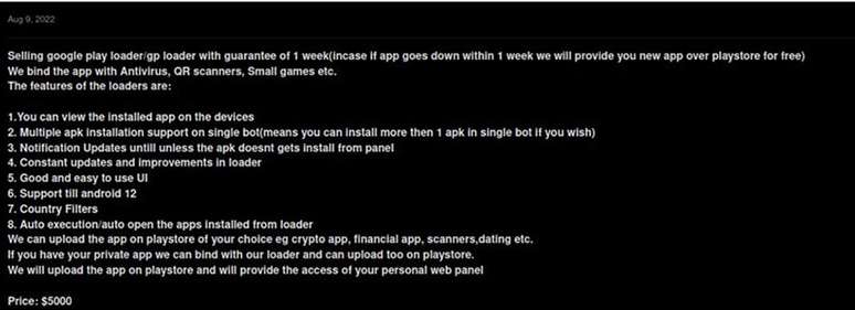 Exemplo que mostra a m&eacute;dia das ofertas para uma amea&ccedil;a na Google Play 