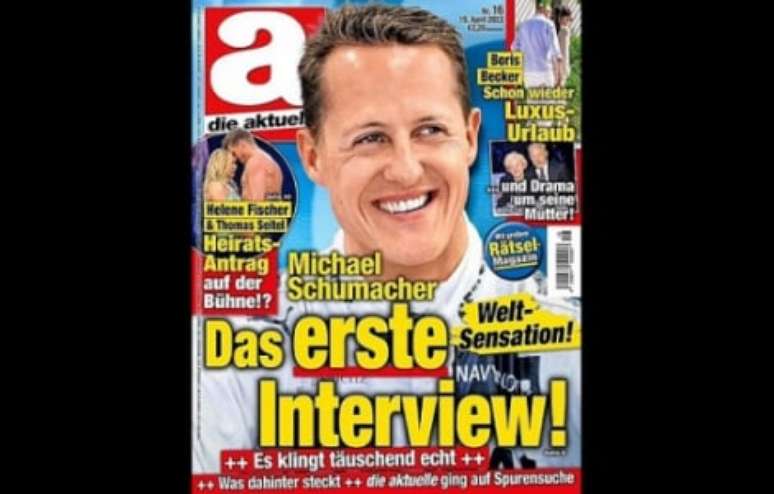 Capa da revista com Schumacher: "A primeira entrevista" (Foto: Reprodução/Die Aktuelle)
