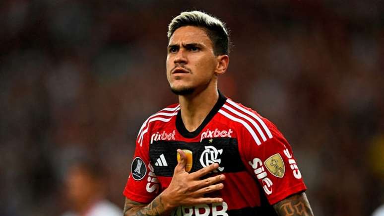 Pedro celebra um dos gols pelo Flamengo diante do Ñublense (Foto: MAURO PIMENTEL / AFP)