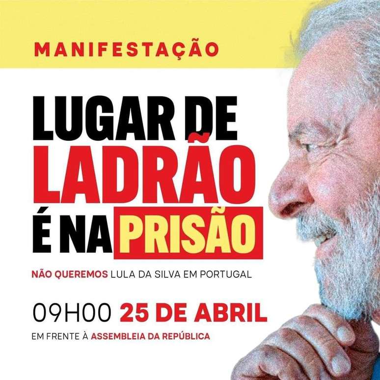 O partido Chega convocou manifestação contra Lula para próxima terça-feira, 25 de abril, dia em que se comemora Revolução dos Cravos, que pôs fim à ditadura militar em Portugal