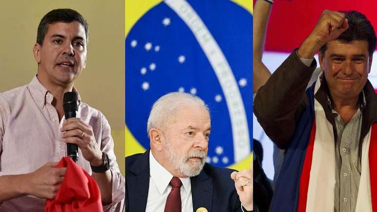 Montagem de fotos na seguinte ordem: Santiago Peña, Luiz Inácio Lula da Silva e Efraín Alegre