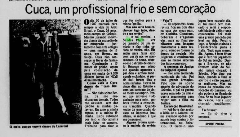 Entrevista de Cuca para o Jornal dos Sports em 1989