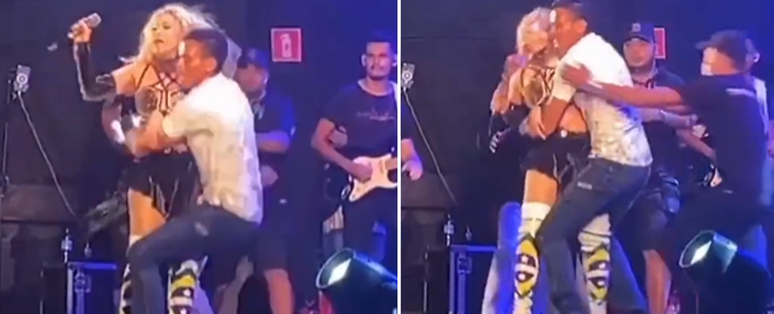 Fã invade palco e agarra Joelma durante show 