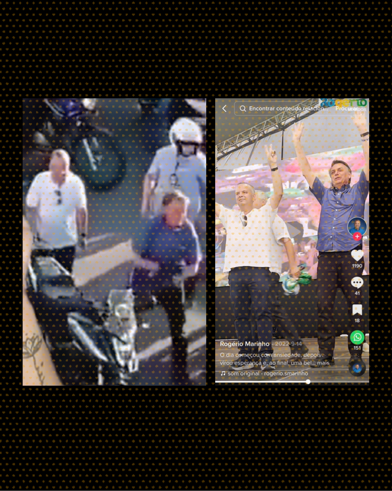 Comparativo entre a imagem na pe&ccedil;a desinformativa e o evento divulgado no TikTok do candidato do PL ao Senado