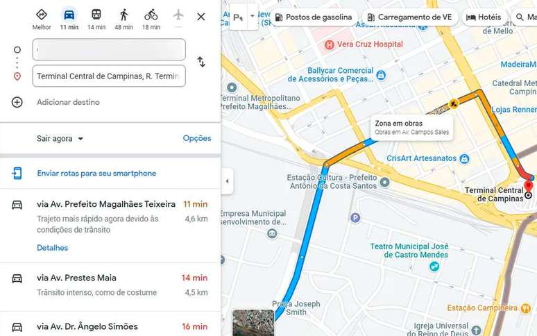 Use Maps to see congestion along your route (Image: Screenshot/André Magalhães/Canaltech) Use Maps to see congestion along your route (Image: Screenshot/André Magalhães/Canaltech)