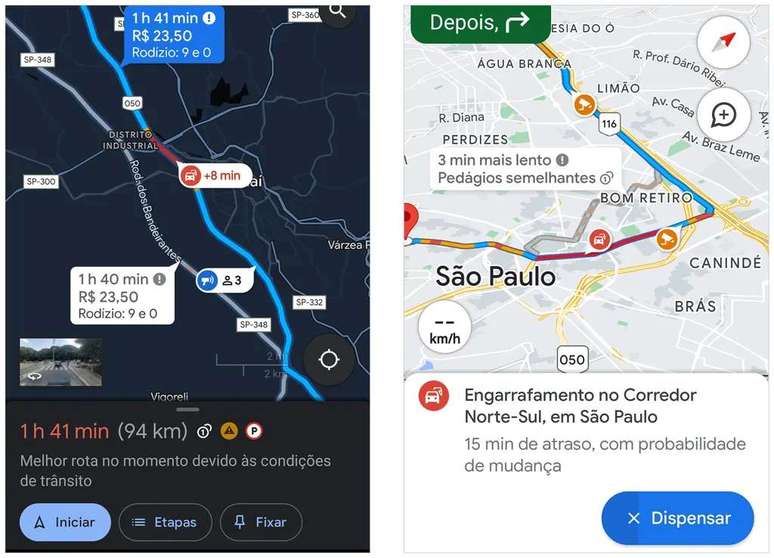 Find out about accidents, works and other warnings along the way (Image: Screenshot/André Magalhães/Canaltech) Find out about accidents, works and other warnings along the way (Image: Screenshot/André Magalhães/Canaltech)