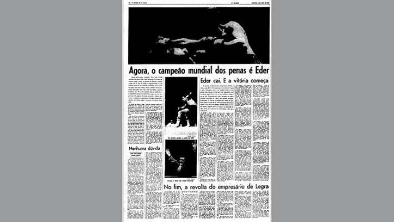Mat&eacute;ria do Estad&atilde;o no dia seguinte ao combate entre Eder Jofre e Jose Legra